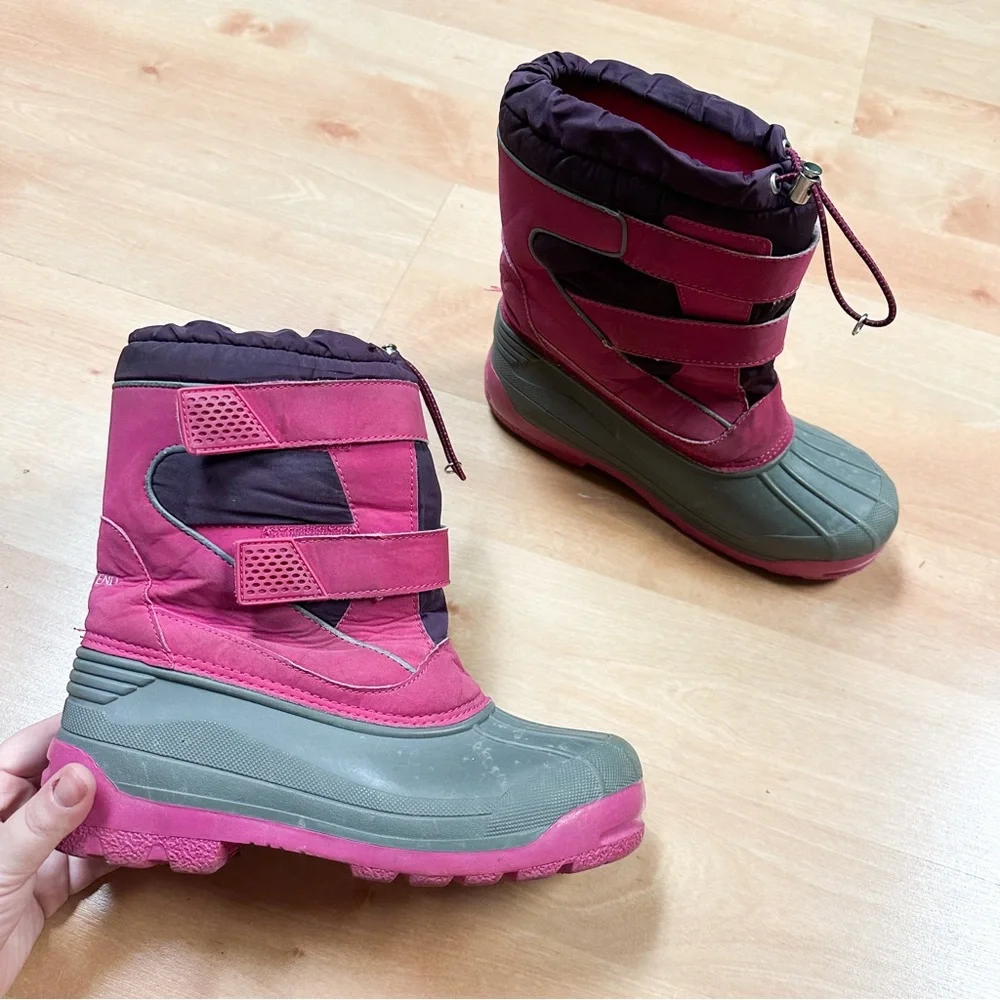 Lands End Pink & Gray Waterproof Insulated Winter Snow Boots Girls Size 6